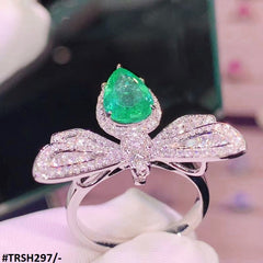 GC DEULEX Greenish Tear Butterfly Rhodium Plated Ring