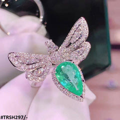 GC DEULEX Greenish Tear Butterfly Rhodium Plated Ring