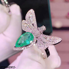 GC DEULEX Greenish Tear Butterfly Rhodium Plated Ring