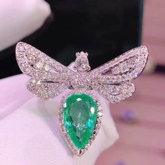 GC DEULEX Greenish Tear Butterfly Rhodium Plated Ring