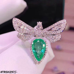 GC DEULEX Greenish Tear Butterfly Rhodium Plated Ring