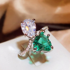 Dazzle Dreams Heart/Tear Adjustable Rhodium Ring