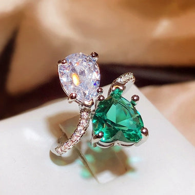 Dazzle Dreams Heart/Tear Adjustable Rhodium Ring