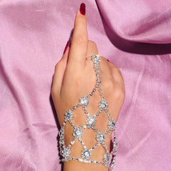 Luxury Finger Ring Bracelet Rhinestone Sterling Silver