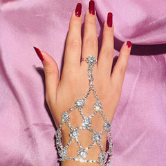 Luxury Finger Ring Bracelet Rhinestone Sterling Silver