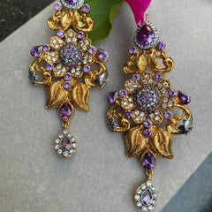 GC Hand Crafted Floral Festive Earrings Gold Plated Zircon