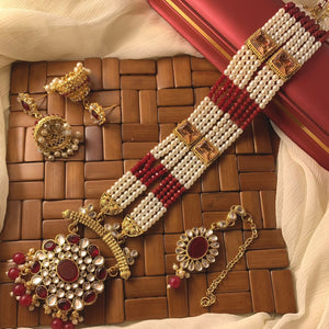 ANITA Deluxe Kundan Maala Set (Red Blood)