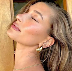 Gold Plated Chunky Water Drop Statement Hoops