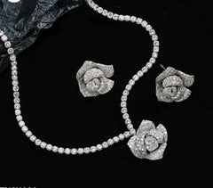 Catherine Rhodium Plated Ultra Luxurious Floral Set