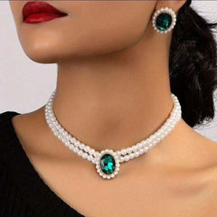 LIANA French Style Emerald & Pearls Set
