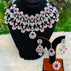 Kiara Advani Inspired American Diamond Bridal Set With Ring (Ruby Red)