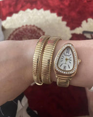 Luxurious Stainless Gold / Silver Plated Rhinestone Snake Head Watch