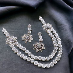 GC One Carat Floral Necklace Set With Real Stone Silver