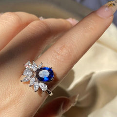 KAMALIA Pure Silver Over Tear Sapphire Blue Ring