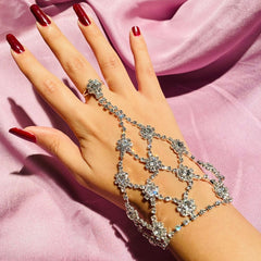 Luxury Finger Ring Bracelet Rhinestone Sterling Silver