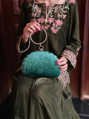 GC Signature Textured Velvet Clutch Bag