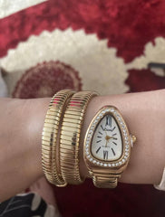 Luxurious Stainless Gold / Silver Plated Rhinestone Snake Head Watch