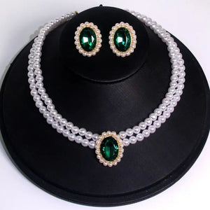 LIANA French Style Emerald & Pearls Set