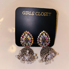 Meena Crystal Statement Jhumka Classic Silver