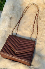 Brown Premium Leather Quilted Pattern Flap Chain Bag