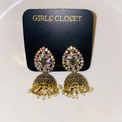 Meena Crystal Statement Jhumka Classic Gold