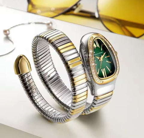 Luxurious Serpent Stainless Gold / Silver Plated Rhinestone Snake Head Watch