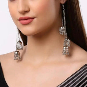 GC Dangling Trio Bell Statement Silver Jhumka