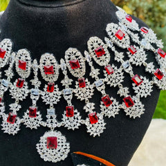 Kiara Advani Inspired American Diamond Bridal Set With Ring (Ruby Red)