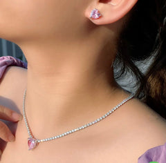 Valentina 14K White Gold Plated Heart Necklace Set