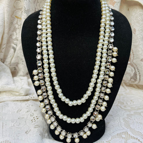 Mother Of Pearl 3 Layered Mirror Crystal Maala