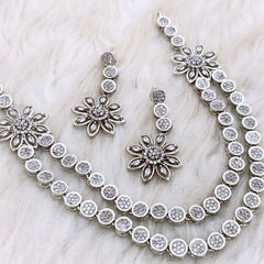 GC One Carat Floral Necklace Set With Real Stone Silver