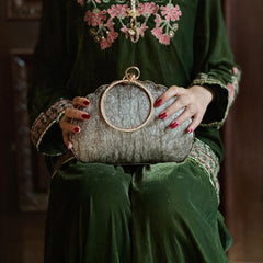 GC Signature Textured Velvet Clutch Bag