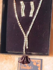 Elizabeth Zircon Necklace & Earrings Set Diamond Vibe Silver