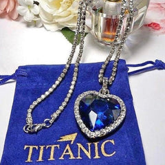 Titanic Silver Plated Ocean Blue Necklace With Pouch
