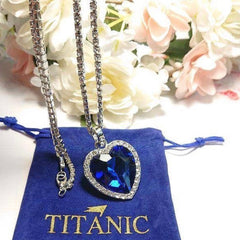 Titanic Silver Plated Ocean Blue Necklace With Pouch