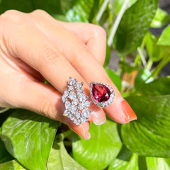 RACHAEL Ruby Stone Water Drop Pure Silver Ring