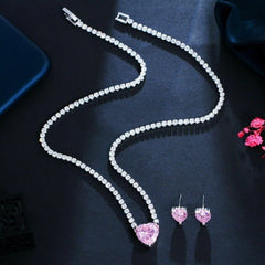 Valentina 14K White Gold Plated Heart Necklace Set