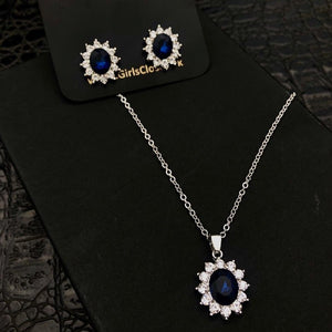 Princess Diana Crystal Blue Sapphire Zirconium Set