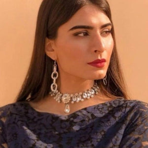 Glamorous Super Classy GC Crystal Choker & Metal Chain Earrings Combo