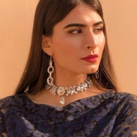 Glamorous Super Classy GC Crystal Choker & Metal Chain Earrings Combo