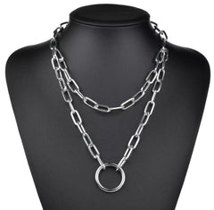 GC Metallic Dual Layered Silver Statement Necklace