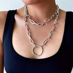 GC Metallic Dual Layered Silver Statement Necklace