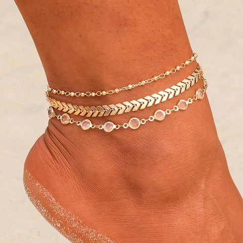 GC 3 Layered Elegant Gold Boho Anklet
