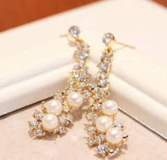 Pearls & Diamonds Dangling Statement Earrings