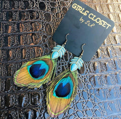 Designer Trending Leaf Tassel Earrings With Peacock Feather