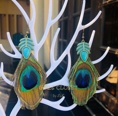 Designer Trending Leaf Tassel Earrings With Peacock Feather