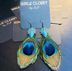 Designer Trending Leaf Tassel Earrings With Peacock Feather