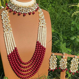 Sheesh Mahal Ethnic Kundan & Zircon Studded Statement Set (Maroon)