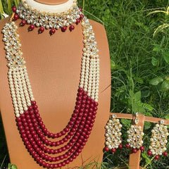 Sheesh Mahal Ethnic Kundan & Zircon Studded Statement Set (Maroon)