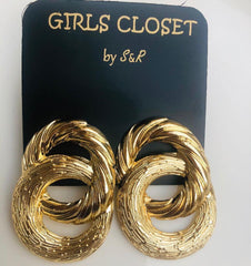 GC Double Hoop Gold Plated Metal Earrings